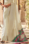 Creamy White Banarasi Soft Silk Saree With Gold Zari