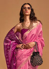 Crimson Pink Handloom Banarasi Silk Saree With Tassels