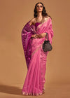 Crimson Pink Handloom Banarasi Silk Saree With Tassels