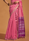 Crimson Pink Handloom Banarasi Silk Saree With Tassels