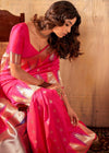 Crimson Pink Woven Banarasi Saree With Temple Border