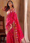 Crimson Pink Woven Banarasi Saree With Temple Border