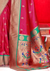 Crimson Pink Woven Soft Peshwai Paithani Silk Saree