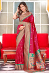 Crimson Pink Woven Soft Peshwai Paithani Silk Saree