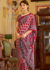 Crimson Red Ajrakh Printed Satin Crepe Saree