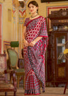 Crimson Red Ajrakh Printed Satin Crepe Saree