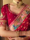 Crimson Red Bandhani Banarasi Georgette Saree, blouse close-up