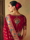 Crimson Red Bandhani Banarasi Georgette Saree, back view