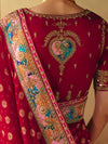 Crimson Red Bandhani Banarasi Georgette Saree, back view