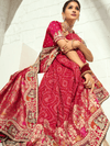 Crimson Red Bandhani Banarasi Georgette Saree With Contrast Blouse