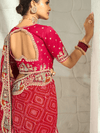 Crimson Red Bandhani Banarasi Georgette Saree With Contrast Blouse