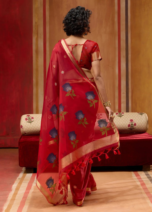 Crimson Red Cotton Silk Saree