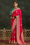 Crimson Red Designer Banarasi Dola Silk Saree With Golden Zari Work