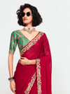 Crimson Red Designer Georgette Silk Saree With Contrast Blouse
