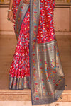 Crimson Red Designer Printed Patola Silk Saree