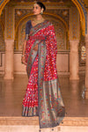 Crimson Red Designer Printed Patola Silk Saree