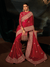 Crimson Red Embroidered Designer Satin Silk Saree