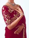 Crimson Red Embroidered Designer Satin Silk Saree