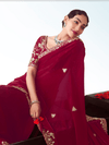 Crimson Red Embroidered Designer Satin Silk Saree