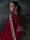 Crimson Red Embroidered Designer Satin Silk Saree