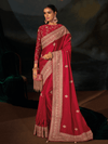 Crimson Red Embroidered Designer Satin Silk Saree