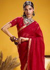 Crimson Red Linen Silk Saree