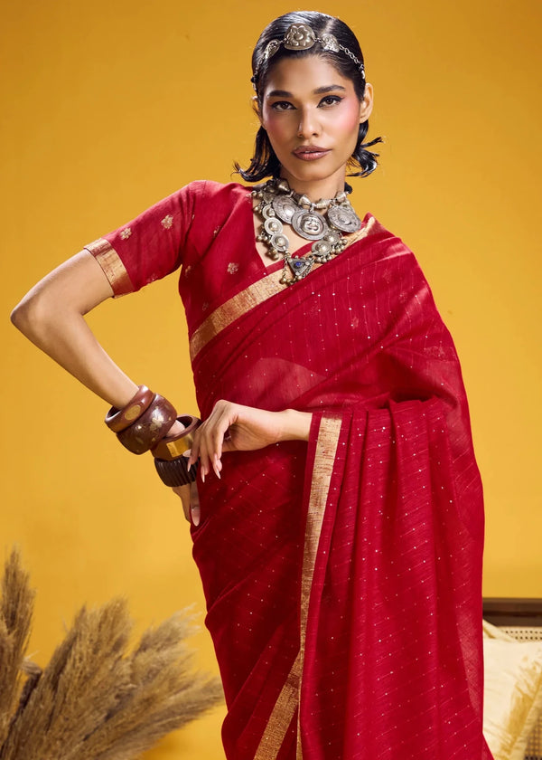 Crimson Red Linen Silk Saree