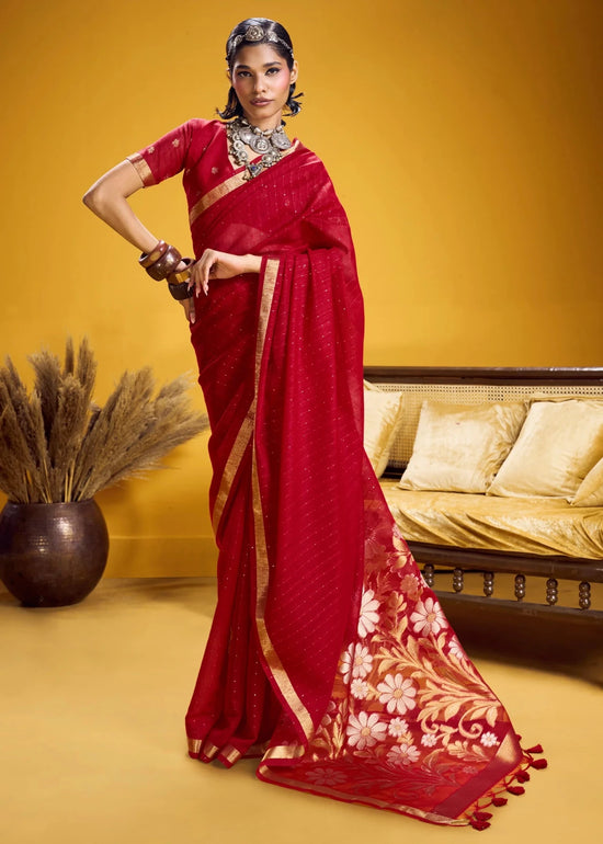 Crimson Red Linen Silk Saree