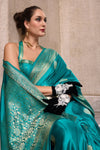 Cyan Blue Handloom Satin Silk Saree