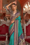 Cyan Blue Printed Patola Saree