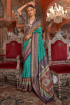 Cyan Blue Printed Patola Saree