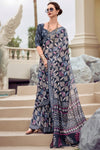 Dark Blue Mul Mul Silk Saree