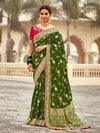 Dark Green Banarasi Silk Saree With Contrast Blouse