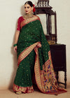 Dark Green Brasso Designer Soft Silk Saree