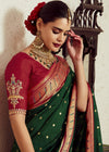 Dark Green Brasso Designer Soft Silk Saree