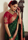 Dark Green Brasso Designer Soft Silk Saree