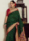 Dark Green Brasso Designer Soft Silk Saree