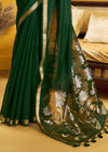Dark Green Linen Silk Saree