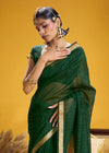 Dark Green Linen Silk Saree