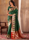 Dark Green Woven Banarasi Saree With Temple Border