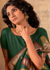 Dark Green Woven Banarasi Saree With Temple Border