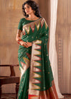 Dark Green Woven Banarasi Saree With Temple Border