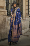 Dark Navy Blue Banarasi Soft Silk Saree