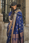 Dark Navy Blue Banarasi Soft Silk Saree