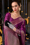 Dark Purple Handloom Satin Silk Saree