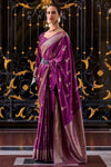 Dark Purple Handloom Satin Silk Saree