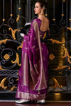 Dark Purple Handloom Satin Silk Saree