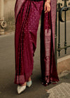 Dark Raspberry Handloom Satin Silk Saree With Tassels