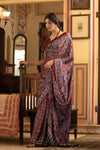 Dark Red Ajrakh Printed Satin Saree