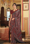 Dark Red Ajrakh Printed Satin Saree